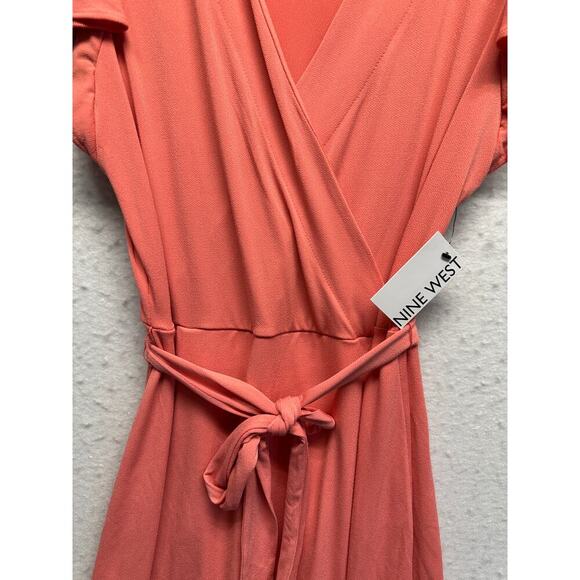 NWT Nine West Coral Faux Wrap Dress Flutter Sleeves Tie Waist Size L - Picture 4 of 10